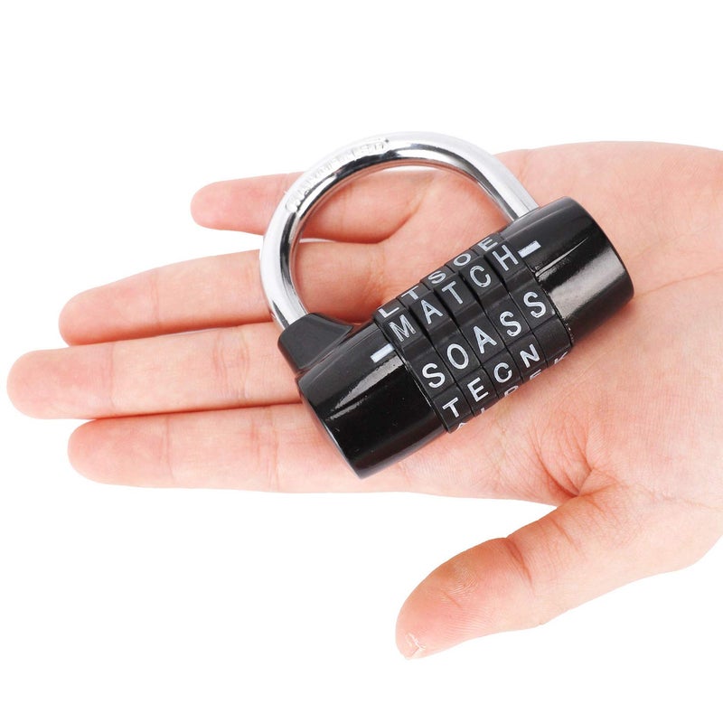 Cluckyu Gym Locker Lock,5 Letter Heavy Duty Alloy Padlock Password Sturdy Security Padlock-Easy to Set Your Own Keyless Resettable Combo-Black - Image 4